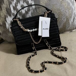ALDO Black Woven Crossbody Bag with Chain Strap
